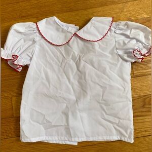 Le Za Me 4T short sleeve white blouse with red scallop trim